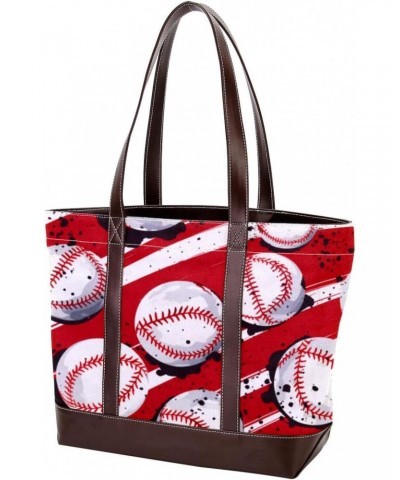 Large Tote Bags for Women, Faux Leather Strap and Bottom, Canvas Shoulder Bag Handbag, baseball sports $23.91 Totes