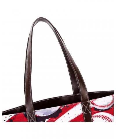 Large Tote Bags for Women, Faux Leather Strap and Bottom, Canvas Shoulder Bag Handbag, baseball sports $23.91 Totes