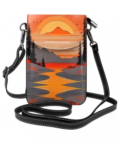 Tree Hills And Rivers Exquisite Design Printed Leather Crossbody Phone Bag - Portable Fashion Practical Phone Protection $17....