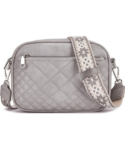 Quilted Crossbody Bags for Women Designer Small Purses for Women's Vegan Leather Shoulder Handbags with Wide Strap A-grey $12...