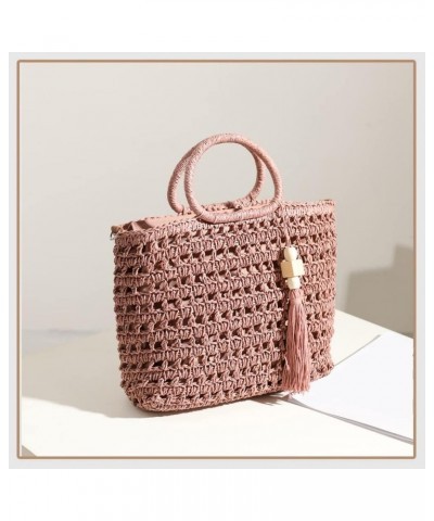 Women Summer Beach Bag Tassel Hollow Large Capacity Shoulder Bag Handmade Woven Bag Portable Messenger Bag (Color : B) A $18....