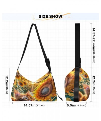 Casual Shoulder Bag Crossbody Cat Sunflower Sunrise Hobo Handbag Purses with Wide Shoulder Strap Cute Floral Kitten Trendy La...