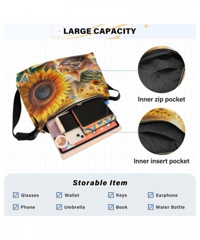 Casual Shoulder Bag Crossbody Cat Sunflower Sunrise Hobo Handbag Purses with Wide Shoulder Strap Cute Floral Kitten Trendy La...