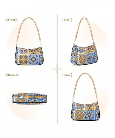 Mandala Talavera Tiles Fashion Quilted Crossbody Bag for Women Shoulder Evening Purse with Gold Chain & Smooth Zipper Tote Ha...