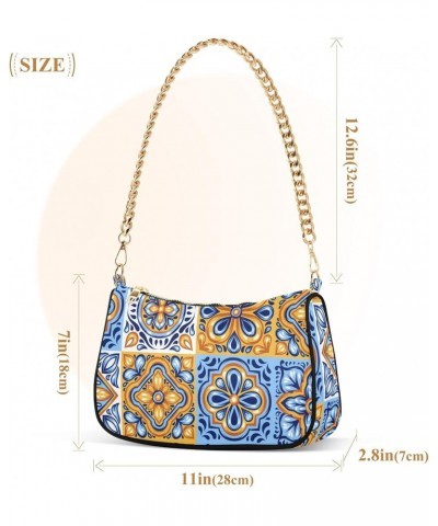 Mandala Talavera Tiles Fashion Quilted Crossbody Bag for Women Shoulder Evening Purse with Gold Chain & Smooth Zipper Tote Ha...