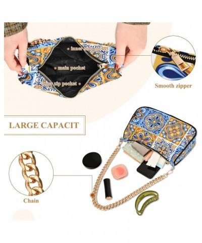 Mandala Talavera Tiles Fashion Quilted Crossbody Bag for Women Shoulder Evening Purse with Gold Chain & Smooth Zipper Tote Ha...