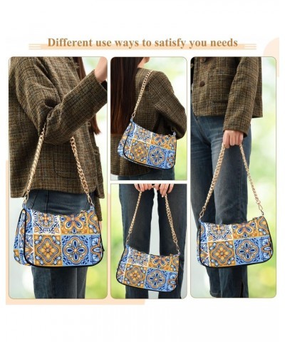 Mandala Talavera Tiles Fashion Quilted Crossbody Bag for Women Shoulder Evening Purse with Gold Chain & Smooth Zipper Tote Ha...