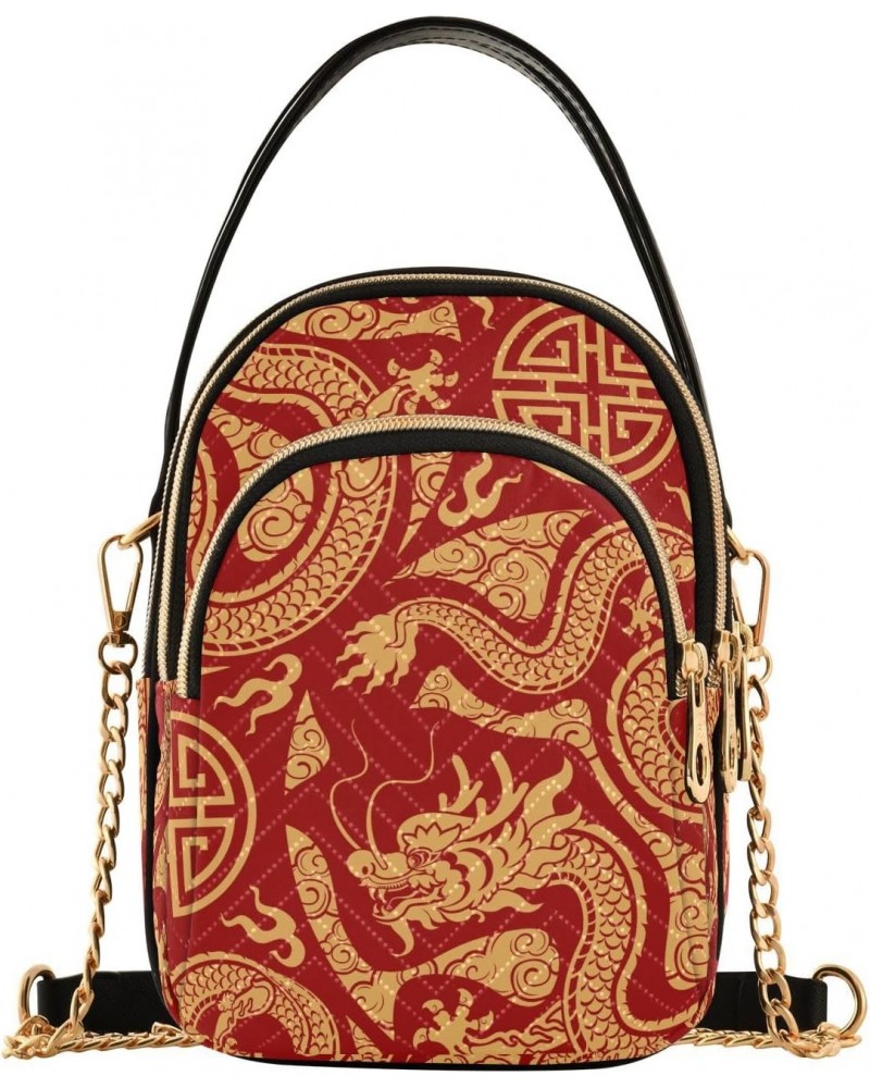 Chinese Dragon Traditional Women's Sling Bags, Fashion Crossbody Handbags Purse with Chain Strap Top handle 5.91×3.15×8.27 In...