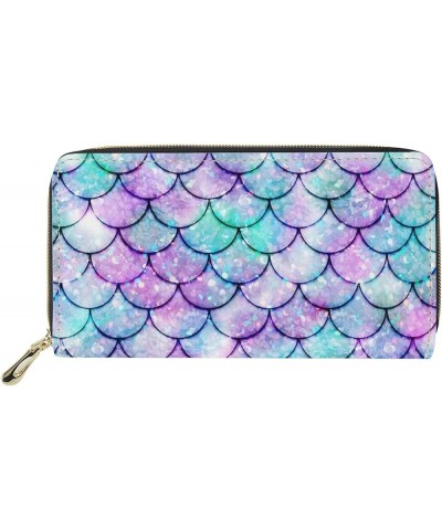 Women Leather Wallets Long, Fashion Purses, Blue Sea Turtle Print Card Organizer Clutch Fish Scales $9.59 Wallets