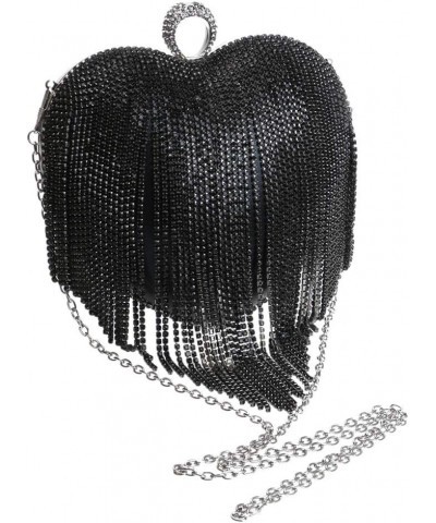 Women Luxury Heart Shape Tassel Evening Clutch Bag Rhinestones Wedding Party Purse Handbag Black $15.41 Evening Bags