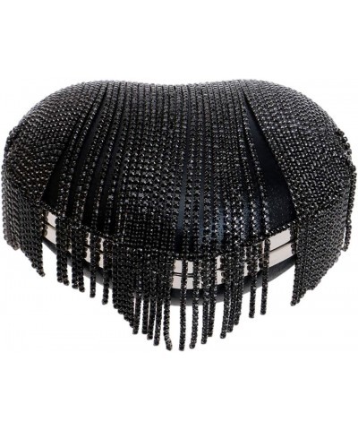 Women Luxury Heart Shape Tassel Evening Clutch Bag Rhinestones Wedding Party Purse Handbag Black $15.41 Evening Bags