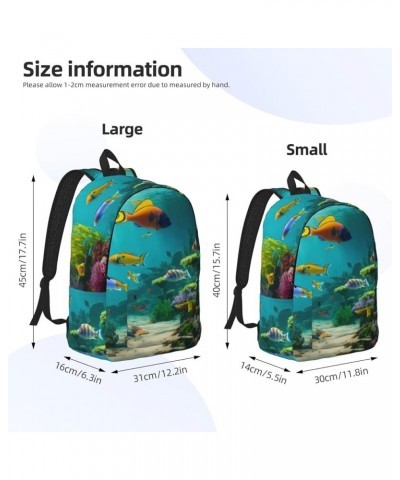 Cute Blue Fish Print Unisex Canvas Bag Canvas Shoulder Pouch Pack Lightweight Backpack For Woman Lady Black Medium $21.44 Bac...