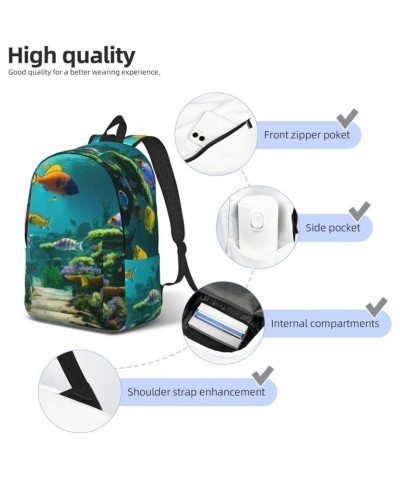 Cute Blue Fish Print Unisex Canvas Bag Canvas Shoulder Pouch Pack Lightweight Backpack For Woman Lady Black Medium $21.44 Bac...