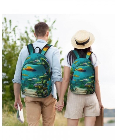 Cute Blue Fish Print Unisex Canvas Bag Canvas Shoulder Pouch Pack Lightweight Backpack For Woman Lady Black Medium $21.44 Bac...