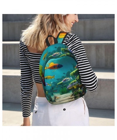 Cute Blue Fish Print Unisex Canvas Bag Canvas Shoulder Pouch Pack Lightweight Backpack For Woman Lady Black Medium $21.44 Bac...