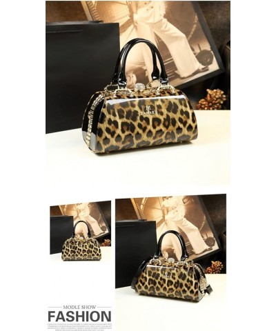 Fashion Leather Women's Top Handle Satchel Crossbody Handbags Crystal Evening Bag Purses Hard Shoulder Bags (Black) Leopard $...