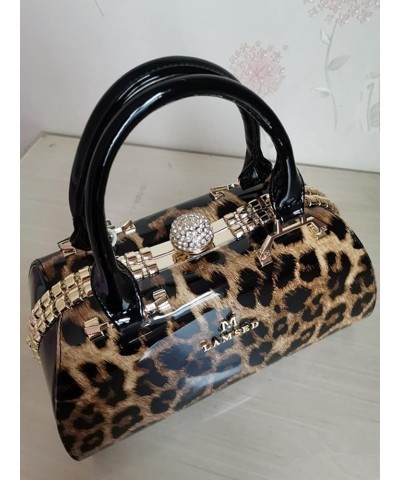 Fashion Leather Women's Top Handle Satchel Crossbody Handbags Crystal Evening Bag Purses Hard Shoulder Bags (Black) Leopard $...