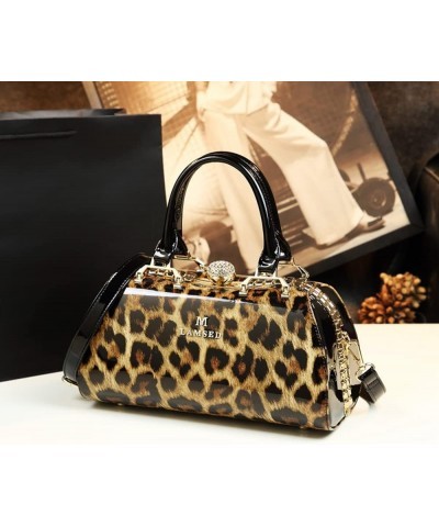 Fashion Leather Women's Top Handle Satchel Crossbody Handbags Crystal Evening Bag Purses Hard Shoulder Bags (Black) Leopard $...