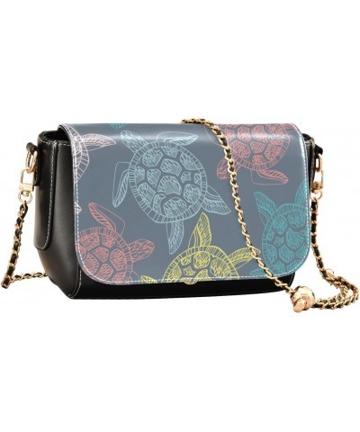 Turtles PU Leather Crossbody Handbag for Women Shoulder Purse with Adjustable Metal Chain Waterproof Crossbody Wallet for Wor...