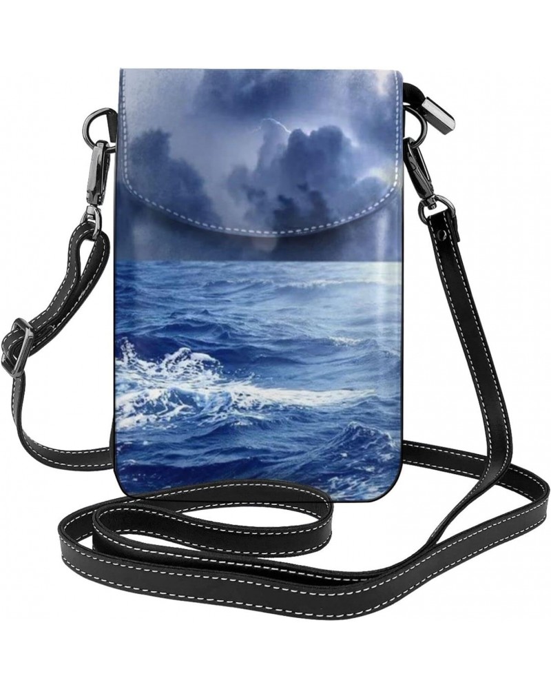 Rain Sky Clouds Lightning Women Small Crossbody Cell Phone Purse Leather Fashion Shoulder Bag With Shoulder Strap $25.81 Shou...