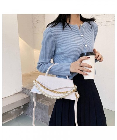 90's Plain Leather Crocodile Leather Women's Shoulder Bag Fashion Pearl Tote Women's Leather Crossbody Bag Heise $28.19 Totes