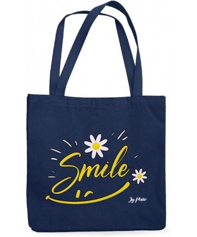 Smile Canvas Tote Bag - Cute Print Presents - Chamomile Tote Bags Navy $15.18 Totes