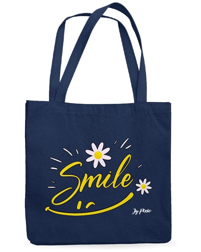 Smile Canvas Tote Bag - Cute Print Presents - Chamomile Tote Bags Navy $15.18 Totes