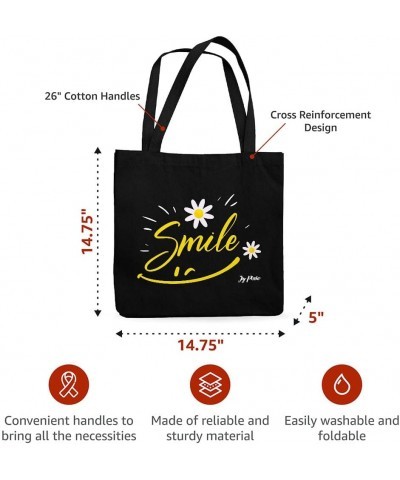 Smile Canvas Tote Bag - Cute Print Presents - Chamomile Tote Bags Navy $15.18 Totes