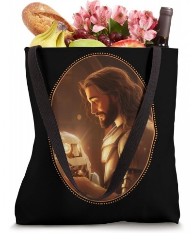 Jesus Snuggling Robot Christian Robots Humor Cute Religious Tote Bag $16.13 Totes