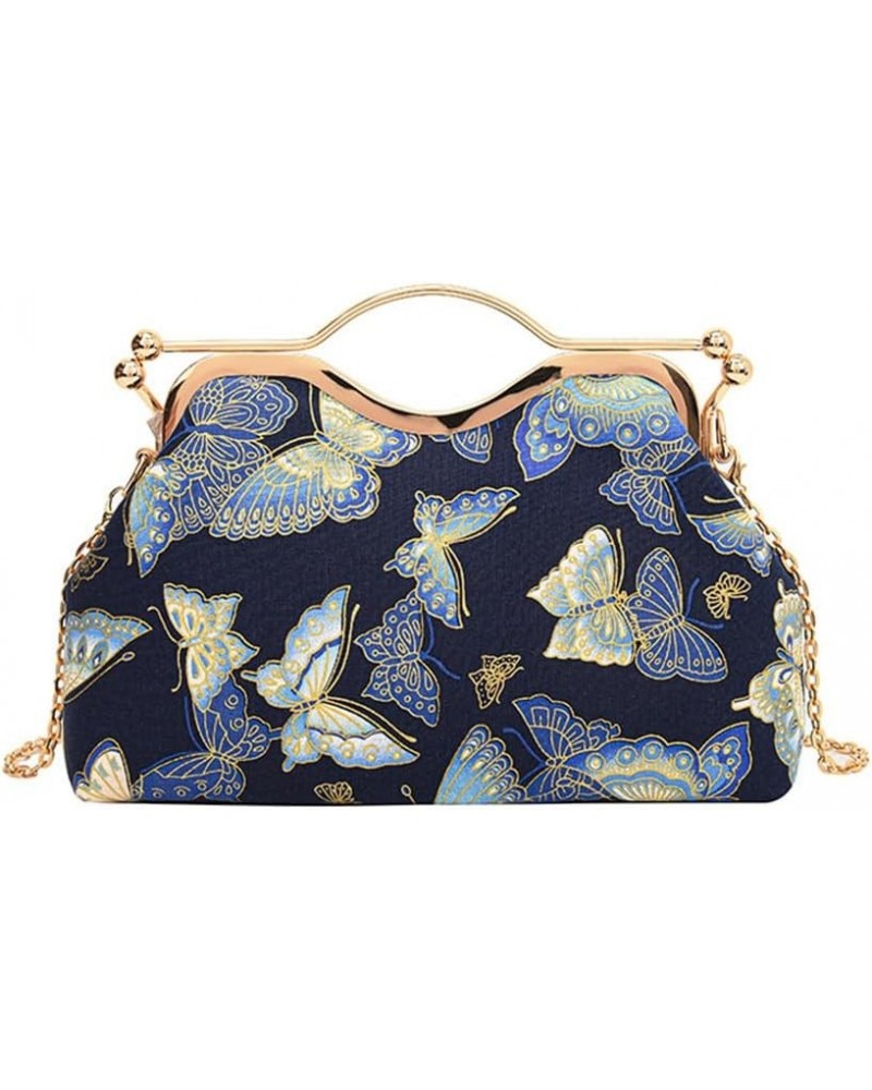 Women Floral Embroidery Evening Clutch Top-Handle Kiss Lock Handbag Chain Wedding Party Formal Bag (White) Blue $27.44 Evenin...