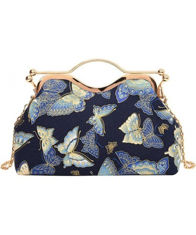 Women Floral Embroidery Evening Clutch Top-Handle Kiss Lock Handbag Chain Wedding Party Formal Bag (White) Blue $27.44 Evenin...