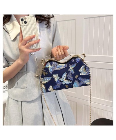 Women Floral Embroidery Evening Clutch Top-Handle Kiss Lock Handbag Chain Wedding Party Formal Bag (White) Blue $27.44 Evenin...