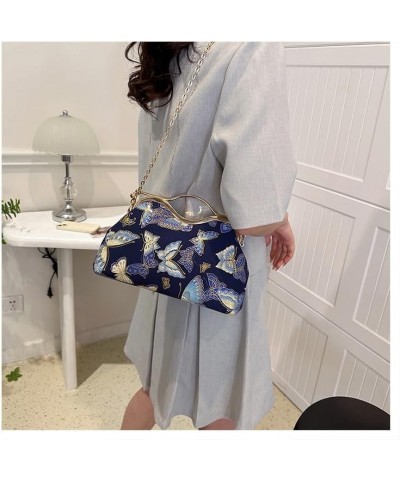 Women Floral Embroidery Evening Clutch Top-Handle Kiss Lock Handbag Chain Wedding Party Formal Bag (White) Blue $27.44 Evenin...