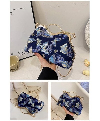 Women Floral Embroidery Evening Clutch Top-Handle Kiss Lock Handbag Chain Wedding Party Formal Bag (White) Blue $27.44 Evenin...