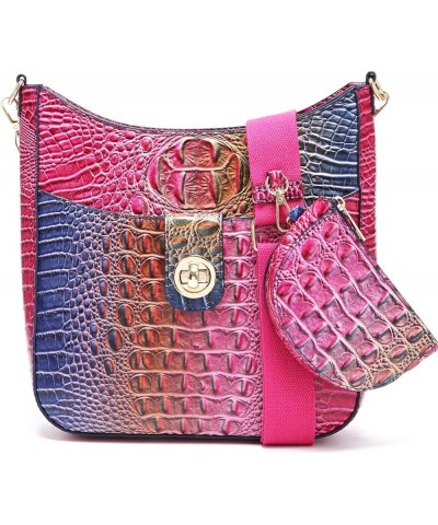 Ladies Tote Leather Bags for Women Crocodile Pattern HandBag Large Capacity Shoulder Purse Colorful Rose&blue $21.15 Totes