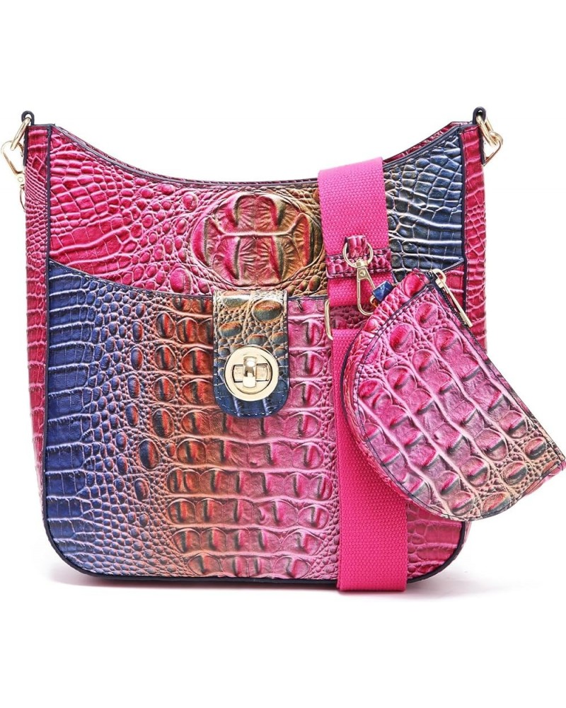 Ladies Tote Leather Bags for Women Crocodile Pattern HandBag Large Capacity Shoulder Purse Colorful Rose&blue $21.15 Totes