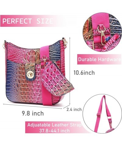 Ladies Tote Leather Bags for Women Crocodile Pattern HandBag Large Capacity Shoulder Purse Colorful Rose&blue $21.15 Totes