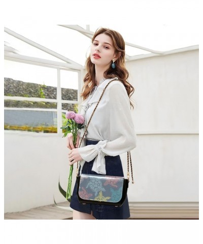 Turtles PU Leather Crossbody Handbag for Women Shoulder Purse with Adjustable Metal Chain Waterproof Crossbody Wallet for Wor...