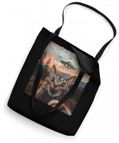 Extraterrestrial Encounter Cat Selfie With Ufo Tote Bag $13.63 Totes