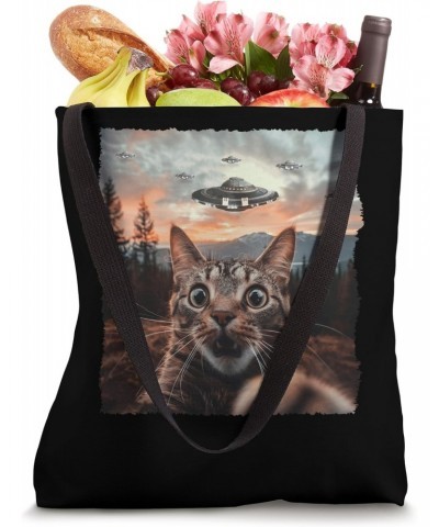 Extraterrestrial Encounter Cat Selfie With Ufo Tote Bag $13.63 Totes