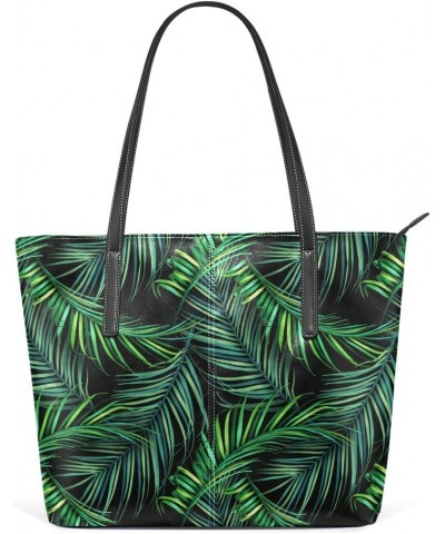 Women Tote Handbag Palm Leaves Tropical Leaf PU Leather Top-Handle Shoulder Bag $14.40 Shoulder Bags