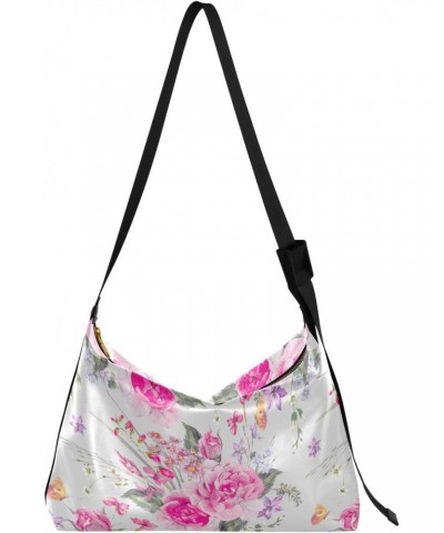 Watercolor Roses Butterflies Hobo Bags for Women Handbag Shoulder Bag Purses Leather Crossbody Bag for Gifts Work Travel $13....