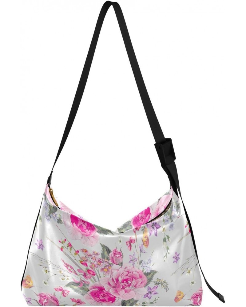 Watercolor Roses Butterflies Hobo Bags for Women Handbag Shoulder Bag Purses Leather Crossbody Bag for Gifts Work Travel $13....