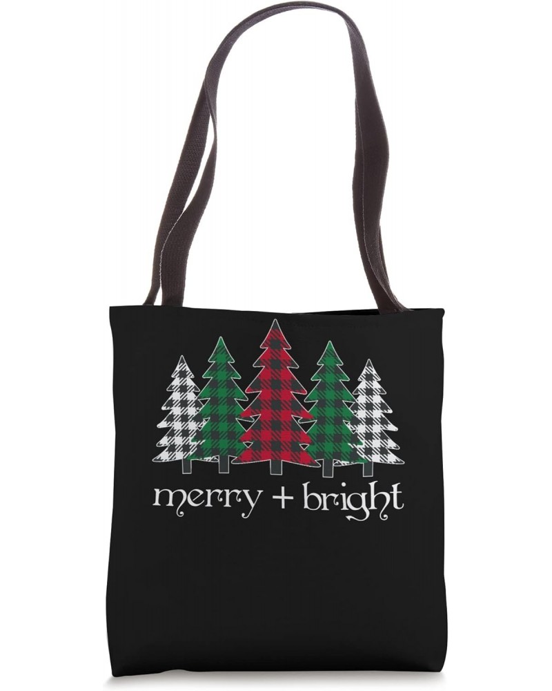 merry and bright red buffalo plaid trees Tote Bag $10.29 Totes