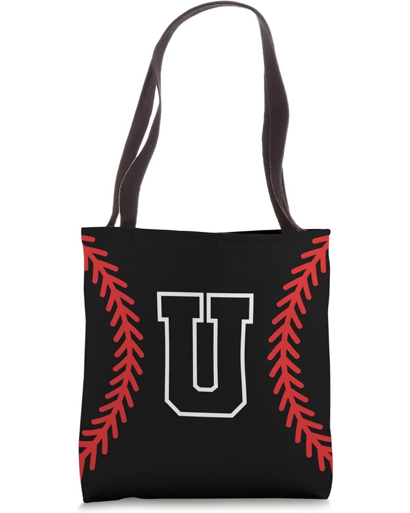 Letter Initial U Baseball Softball Black Red Monogram Tote Bag $12.90 Totes