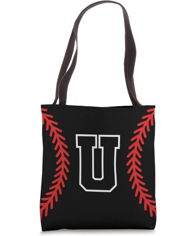 Letter Initial U Baseball Softball Black Red Monogram Tote Bag $12.90 Totes