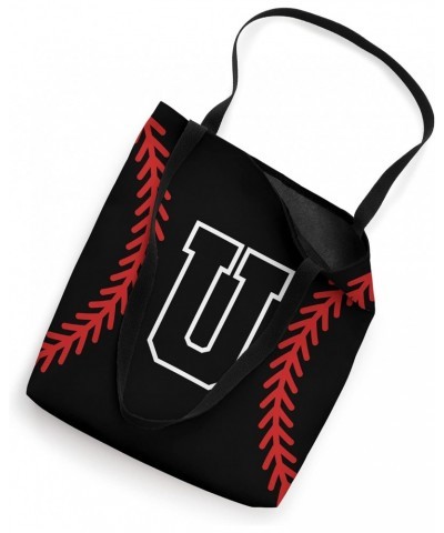 Letter Initial U Baseball Softball Black Red Monogram Tote Bag $12.90 Totes