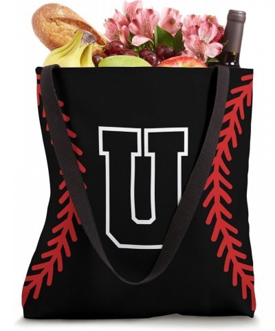 Letter Initial U Baseball Softball Black Red Monogram Tote Bag $12.90 Totes