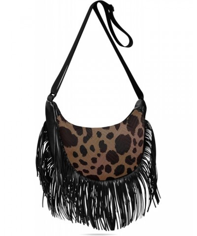 Tassel Crossbody Bag Leopard Print Black Spot Women Fringe Boho Handbag Hippie Purse Vintage Bohemian Shoulder Bag '70s Daily...