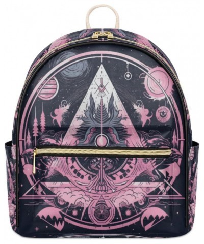 Pink Magic Painted Mini Backpack Purse for Women Teen Girls, Magic Geometry Leather Small Backpack Lightweight Casual Travel ...